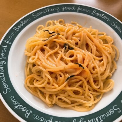 手軽に明太子パスタできました。ガーリックも効いてます。